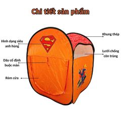 Lều Cắm Trại Super Man Cho Bé Trai - Kích Thước 70x70x90cm, Đồ Chơi Camping An Toàn, Vui Chơi Ngoài Trời