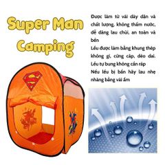 Lều Cắm Trại Super Man Cho Bé Trai - Kích Thước 70x70x90cm, Đồ Chơi Camping An Toàn, Vui Chơi Ngoài Trời