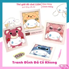 Tranh đính đá gấu dâu kèm khung Bộ tranh gắn đá DIY tự làm rèn luyện tính kiên trì cho bé