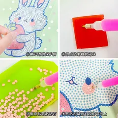 Tranh đính đá gấu dâu kèm khung Bộ tranh gắn đá DIY tự làm rèn luyện tính kiên trì cho bé