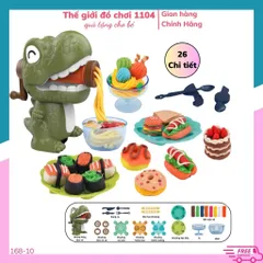 Đồ chơi đất nặn làm mì, khủng long Fancy Clay, 26 chi tiết kèm khuông và đất sét, thế giới đồ chơi 1104