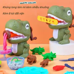 Đồ chơi đất nặn làm mì, khủng long Fancy Clay, 26 chi tiết kèm khuông và đất sét, thế giới đồ chơi 1104