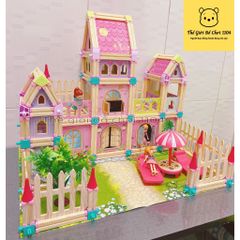 Đồ Chơi Lắp Ráp Nhà Búp Bê DIY – Tặng 4 Búp Bê Lâu Đài Công Chúa Barbie Cỡ Lớn, Phát Triển Kỹ Năng Sáng Tạo Cho Trẻ Em