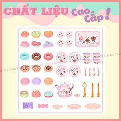 Bộ Đồ Chơi Tiệc Trà Bánh Họa Tiết Hoa 46 Chi Tiết - Vali Trà Kèm Tháp Bánh An Toàn Cho Bé Từ 2 Tuổi