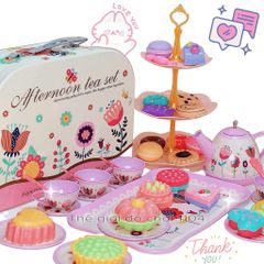 Bộ Đồ Chơi Tiệc Trà Bánh Họa Tiết Hoa 46 Chi Tiết - Vali Trà Kèm Tháp Bánh An Toàn Cho Bé Từ 2 Tuổi