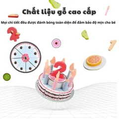 Đồ Chơi Bánh Sinh Nhật Bằng Gỗ - Bộ Cắt Bánh Kem An Toàn Cho Bé Từ 1-5 Tuổi - Đồ Chơi Phát Triển Kỹ Năng Sáng Tạo