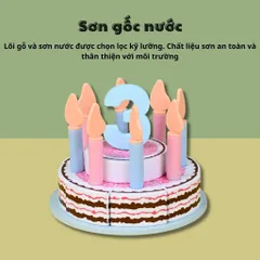 Đồ Chơi Bánh Sinh Nhật Bằng Gỗ - Bộ Cắt Bánh Kem An Toàn Cho Bé Từ 1-5 Tuổi - Đồ Chơi Phát Triển Kỹ Năng Sáng Tạo