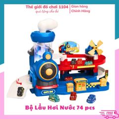 Bãi đậu xe 3 tầng có nhạc và đèn cho bé - Đồ chơi đường đua ô tô và tàu hỏa an toàn, nhiều màu sắc, kích thích tư duy và phản xạ.