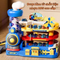 Bãi đậu xe 3 tầng có nhạc và đèn cho bé - Đồ chơi đường đua ô tô và tàu hỏa an toàn, nhiều màu sắc, kích thích tư duy và phản xạ.