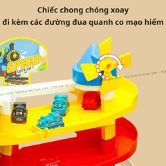Bãi đậu xe 3 tầng có nhạc và đèn cho bé - Đồ chơi đường đua ô tô và tàu hỏa an toàn, nhiều màu sắc, kích thích tư duy và phản xạ.