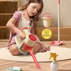 Đồ chơi máy hút bụi cho bé, 3 đầu hút, sử dụng pin, đồ chơi dọn dẹp nhà cửa