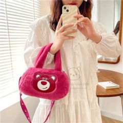 Túi Đeo Chéo Hoạt Hình Gấu Dâu, Kuromi, Hello Kitty, Capybara Lông Mềm - Giỏ Xách Dễ Thương Hình Chữ Nhật 20-25cm