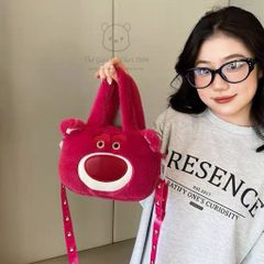 Túi Đeo Chéo Hoạt Hình Gấu Dâu, Kuromi, Hello Kitty, Capybara Lông Mềm - Giỏ Xách Dễ Thương Hình Chữ Nhật 20-25cm