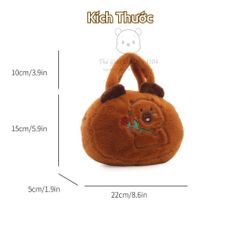 Túi Đeo Chéo Hoạt Hình Gấu Dâu, Kuromi, Hello Kitty, Capybara Lông Mềm - Giỏ Xách Dễ Thương Hình Chữ Nhật 20-25cm