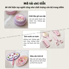 Bộ túi trang điểm cho bé bằng gỗ 13 món, họa tiết dâu tây xinh xắn