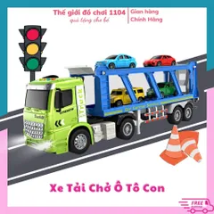 Xe tải đồ chơi chở ô tô con, chức năng chạy đà, hiệu ứng âm nhạc vui nhộn, thế giới đồ chơi 1104