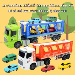 Xe tải đồ chơi chở ô tô con, chức năng chạy đà, hiệu ứng âm nhạc vui nhộn, thế giới đồ chơi 1104