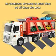 Xe tải đồ chơi chở ô tô con, chức năng chạy đà, hiệu ứng âm nhạc vui nhộn, thế giới đồ chơi 1104