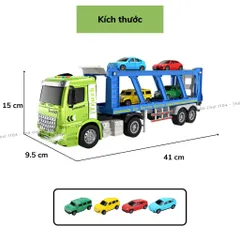 Xe tải đồ chơi chở ô tô con, chức năng chạy đà, hiệu ứng âm nhạc vui nhộn, thế giới đồ chơi 1104