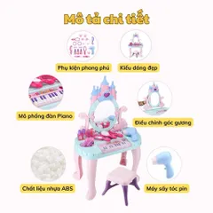 Bộ bàn trang điểm cho bé cỡ lớn kèm đàn piano và nhiều phụ kiện - Đồ chơi phát triển kỹ năng xã hội cho trẻ từ 4 tuổi trở lên