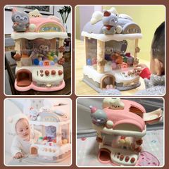 Máy gắp thú bông chim cánh cụt dễ thương, có thời gian/nhạc/đèn tặng gấu mini, trò chơi gắp thú