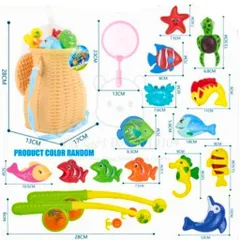 Đồ Chơi Câu Cá Kèm Giỏ Đựng - Bộ 14 Chi Tiết Với 2 Cần Câu Nam Châm Cho Trẻ Em - Trò Chơi Giải Trí Học Tập