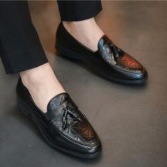 Giày Lười Nam Công Sở Da Mềm Dập Vân 3D - Giày Tây Cao Cấp Trang Trí Băng Chuông Dễ Phối Đồ, Đế Khâu Chắc Chắn