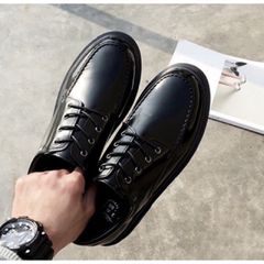 Giày Đốc Nam Đen Viền Da Lì - Giày Da Mềm Đế Cao Thanh Lịch Thích Hợp Đi Học Đi Chơi, Giảm 1 Size So Với Giày Thể Thao