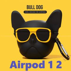 Vỏ Bọc Đựng Tai Nghe Airpods 1 2 Pro Chó Bull Kính Vàng Kèm Móc Khóa - Hàng Chất Lượng Cao, Siêu Đẹp