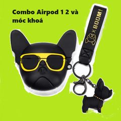 Vỏ Bọc Đựng Tai Nghe Airpods 1 2 Pro Chó Bull Kính Vàng Kèm Móc Khóa - Hàng Chất Lượng Cao, Siêu Đẹp