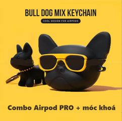 Vỏ Bọc Đựng Tai Nghe Airpods 1 2 Pro Chó Bull Kính Vàng Kèm Móc Khóa - Hàng Chất Lượng Cao, Siêu Đẹp