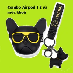 Combo Case Vỏ Bọc Airpod Chó Bull - Đựng Tai Nghe Airpods 1 2 Pro Kính Vàng Có Móc Khóa - Phụ Kiện Thời Trang Sang Chảnh