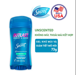 Lăn Khử Mùi Dạng Gel Secret Out Last - Không Mùi 73G, Giúp Ngăn Mùi Hiệu Quả, Thích Hợp Cho Da Nhạy Cảm, Duy Trì Cảm Giác Tươi Mát Suốt Ngày