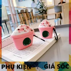 Vỏ Bọc AirPods Silicon Dẻo Hình Cốc Kem Starbuck Hồng - Phụ Kiện Tai Nghe AirPods 1 2 Pro Siêu Cute
