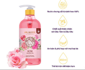 Sữa Tắm Purité Hoa Hồng 850ml - Vương Quốc Hoa Hồng Tự Nhiên, Dưỡng Ẩm Mịn Màng, Thư Giãn Mỗi Ngày