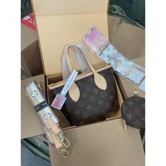 Túi xách Iv Neverfull size 18 bản 2 lớp box kèm khăn và dây đeo chéo hàng QC cao cấp
