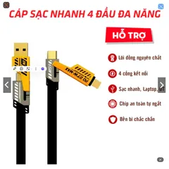 Cáp Sạc Nhanh 4 in 1 Vàng Đen 65W Đa Năng Cổng C-L, C-C, USB-C, USB-L - Tiện Lợi Cho Điện Thoại Và Thiết Bị Điện Tử