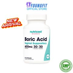 Viên Đặt Nutricost Boric Acid 600mg - 30 viên Nhộng Hỗ trợ Vệ Sinh Phụ Nữ và Cân Bằng pH, Mỹ