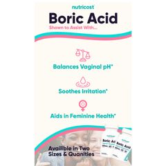 Viên Đặt Nutricost Boric Acid 600mg - 30 viên Nhộng Hỗ trợ Vệ Sinh Phụ Nữ và Cân Bằng pH, Mỹ
