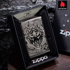 Bật Lửa Zippo 49443 - Hình Mặt Sói Anne Stokes – High Polish Black, Chống Gió, Hàng Nhập Khẩu Mỹ, Bảo Hành Trọn Đời