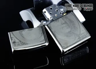 Bật Lửa Zippo 49025 - Thiết Kế Tờ 100 USD Màu Đen Bóng Black Ice - Chính Hãng, Chống Gió, Hộp Quà Tặng