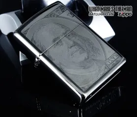 Bật Lửa Zippo 49025 - Thiết Kế Tờ 100 USD Màu Đen Bóng Black Ice - Chính Hãng, Chống Gió, Hộp Quà Tặng