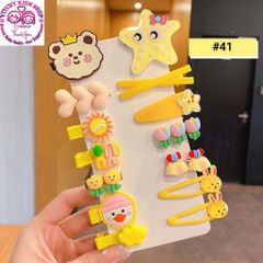 Set 14 kẹp tóc bé gái màu vàng họa tiết hoạt hình đáng yêu