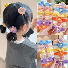 Thun buộc tóc cho bé gái Set 6 dây cột tóc hình nơ, bông hoa nhiều màu đáng yêu