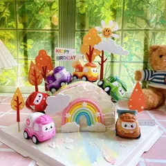 Bộ 6 Xe Hơi Đồ Chơi Mini Họa tiết Hoạt Hình Xây Dựng có Dây Cót Cho Bé