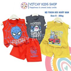 Bộ quần áo sát nách hoạ tiết hoạt hình chất đũi mát cho bé từ 7kg đến 16kg