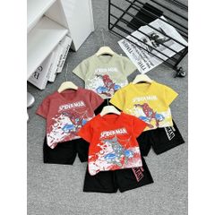 Bộ tay cộc hoạ tiết Người nhện Spiderman chất đũi mát cho bé 17kg đến 26kg