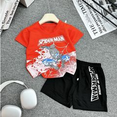Bộ tay cộc hoạ tiết Người nhện Spiderman chất đũi mát cho bé 17kg đến 26kg