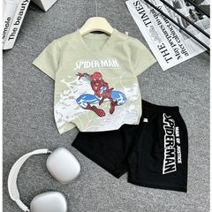 Bộ tay cộc hoạ tiết Người nhện Spiderman chất đũi mát cho bé 17kg đến 26kg