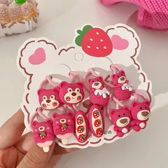 Dây Buộc Tóc Dành Cho Bé Gái Set 10 Cột Tóc Cao Su Họa Tiết Gấu Lốt Và Dâu Tây Dễ Thương